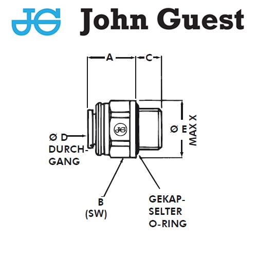 John Guest Einschraub-Verbinder PM010412E - Ø 4,00 mm x 1/4"